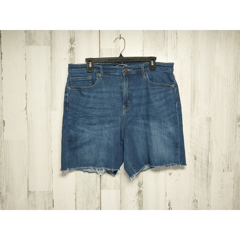 Calvin Klein High Rise Repreve Shorts Womens Size 14 Blue Jean Dark Wash